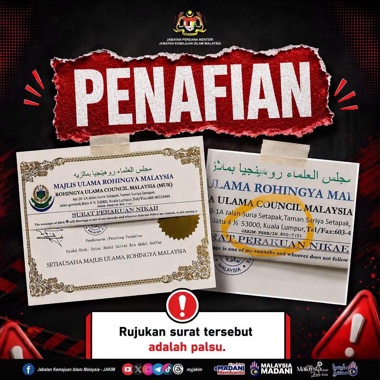 JAKIM Exposes Fraudulent Marriage Document as Reference Number Confirmed Fake