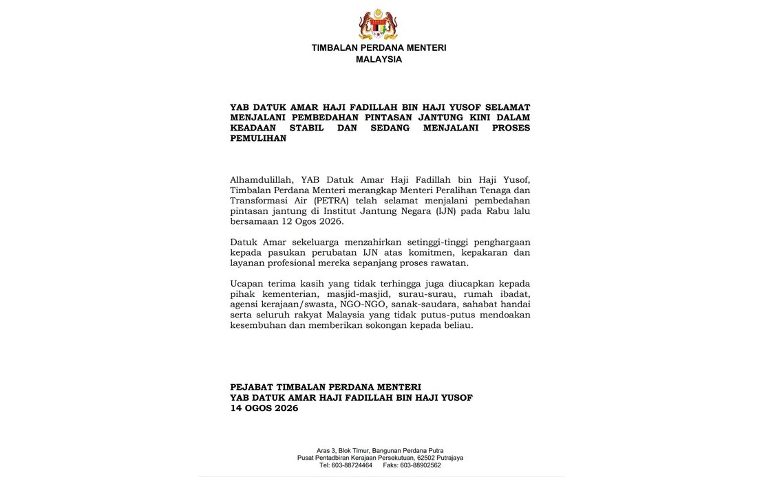 Deputy PM Fadillah in Good Recovery Following Heart Bypass Surgery