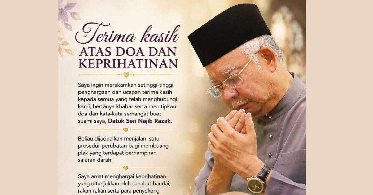 Rosmah calls for public prayers as Najib undergoes vascular treatment