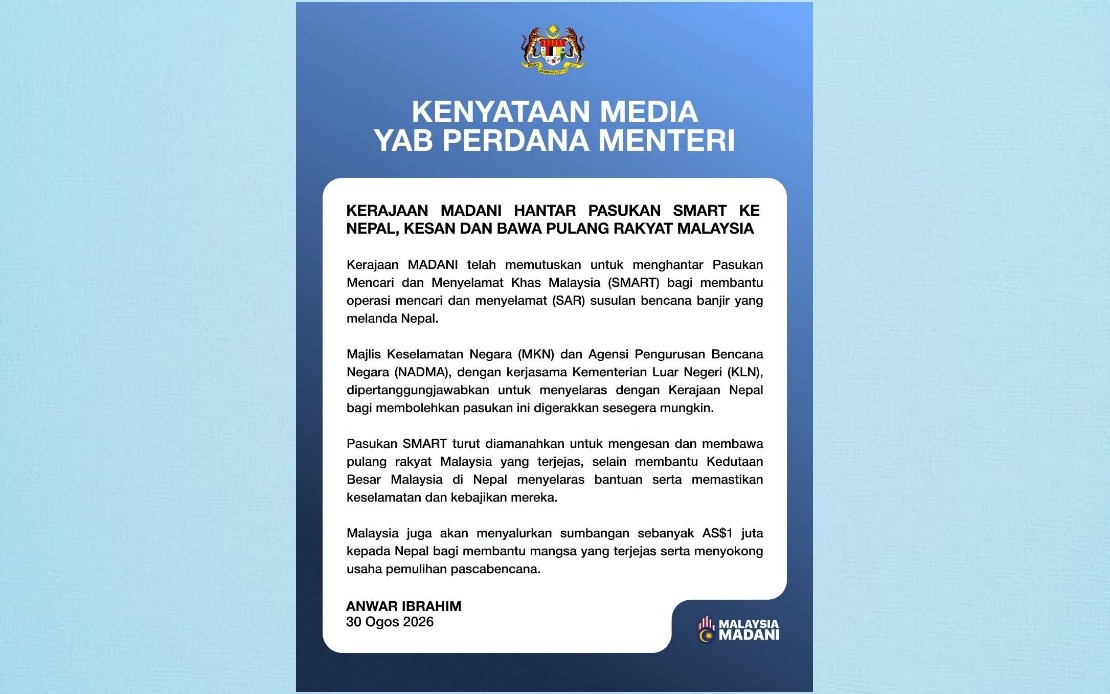 Malaysia Deploys SMART Team to Nepal, Pledges US$1 Million in Aid Following Devastating Floods