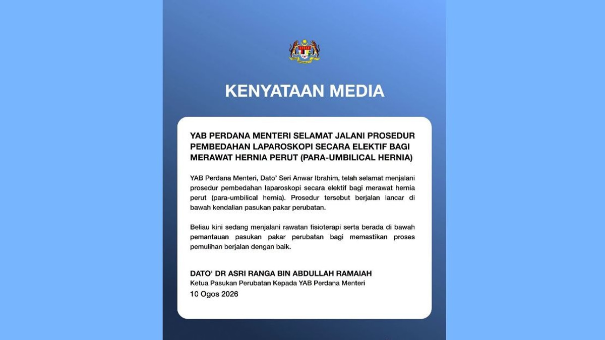 Prime Minister Anwar Ibrahim Successfully Recovers from Abdominal Hernia Surgery