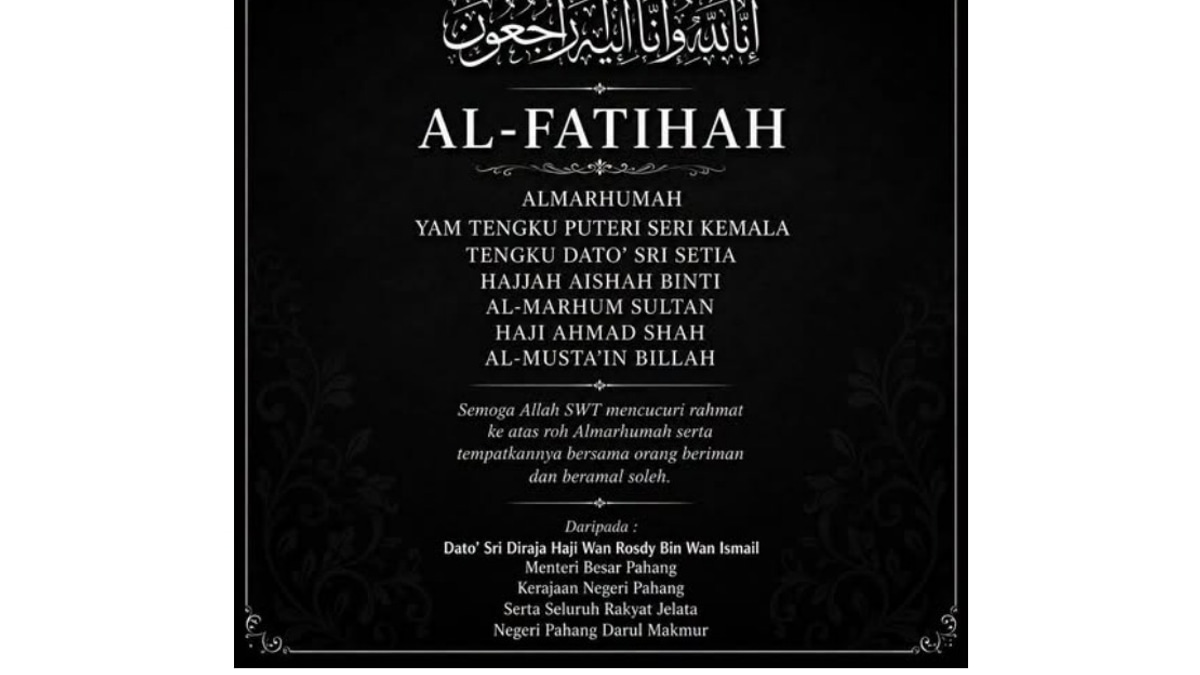 Pahang Menteri Besar Extends Condolences Over Sultan's Sister's Passing