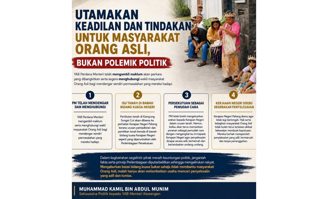 PM Anwar to Facilitate Resolution of Kampung Sungai Cot Orang Asli Land Dispute