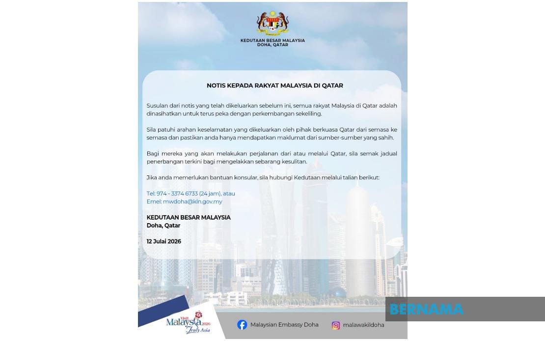 Malaysian Embassy in Qatar Issues Security Alert Amid Escalating US-Iran Tensions
