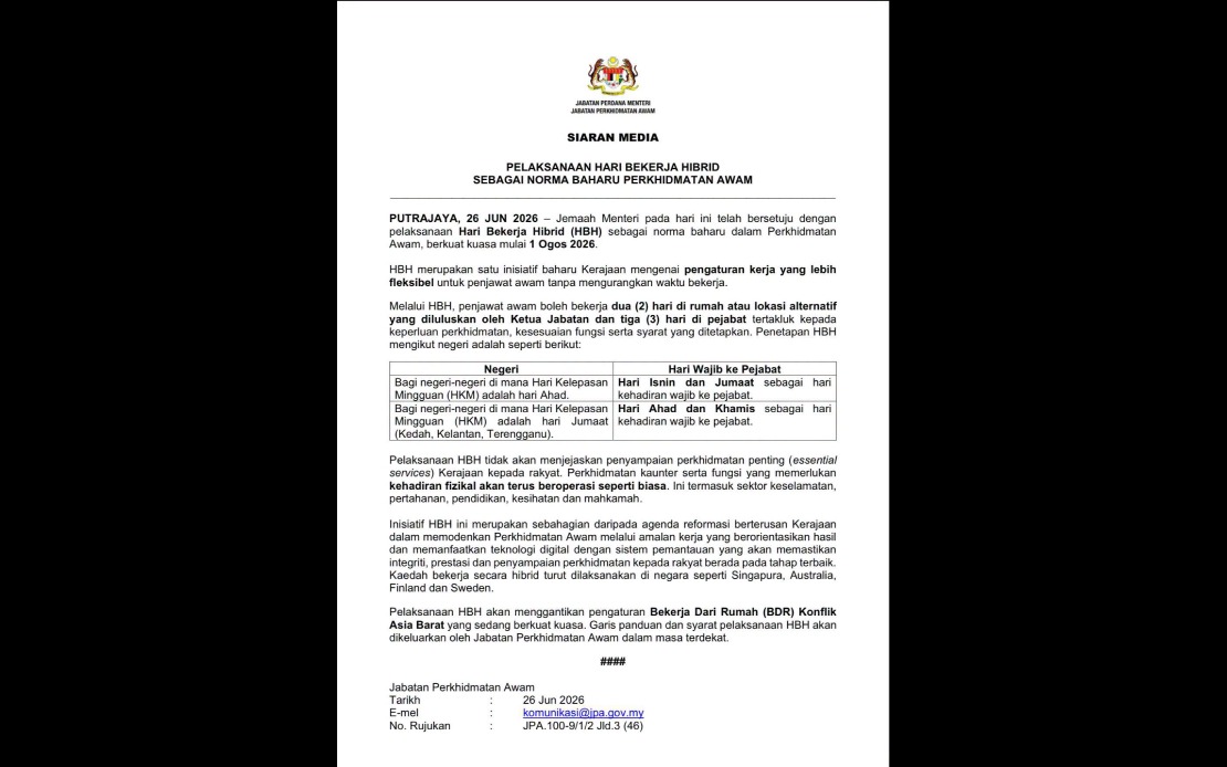 Malaysia's Civil Service Shifts to Hybrid Work Model From August 1
