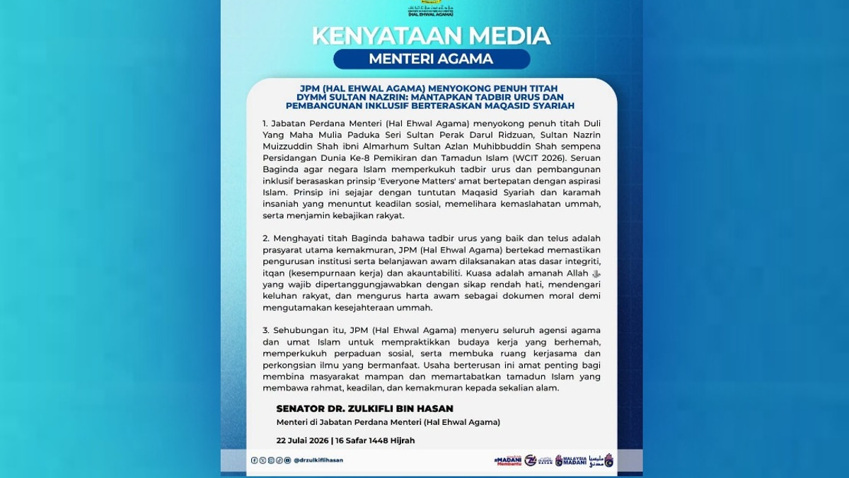 Malaysia's Religious Affairs Ministry to Embed Sultan Nazrin's Governance Principles